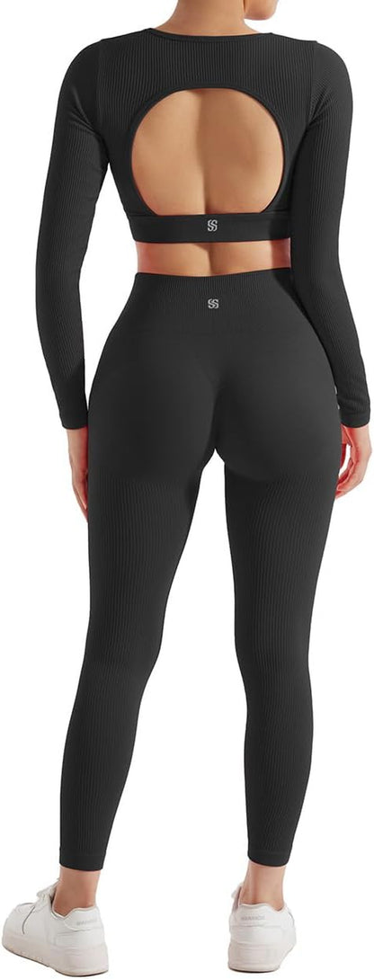 Workout Sets for Women Open Back Gym Set Long Pilates Outfits